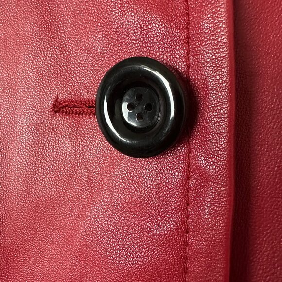 Kasper jacket sz L Red Leather big button up 3/4 sleeves collarless biker glam - Picture 2 of 5